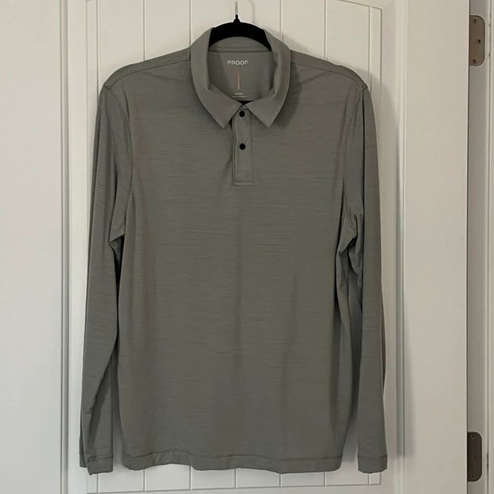 Proof 72-Hour Merino Long Sleeve Polo Shirt Men’s Medium Gray Snap Huckberry
